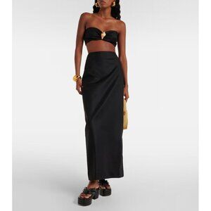 Adriana Degreas Cotton Blend Maxi Skirt Black Womens Size Small